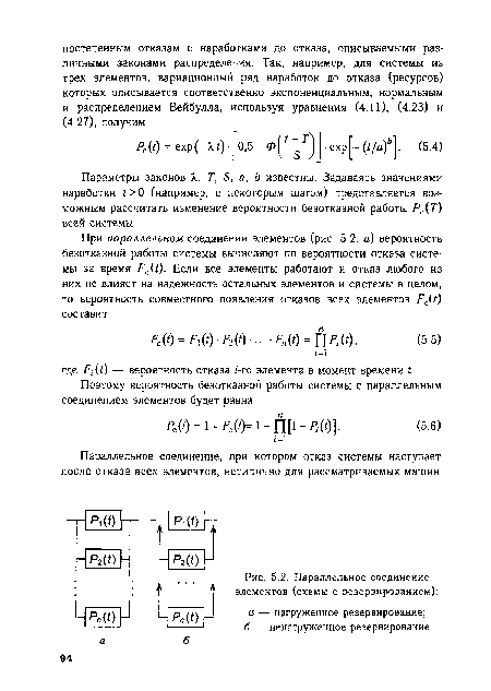 Параметры законов X, Т, 3, а, Ь известны. Задаваясь значениями наработки ¿>0 (например, с некоторым шагом) представляется возможным рассчитать изменение вероятности безотказной работы РС(Т) всей системы.