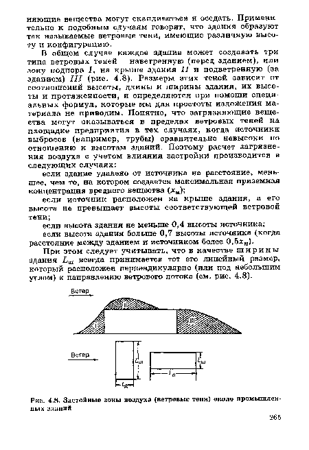 Застойные зоны воздуха (ветровые тени) около промышленных зданий