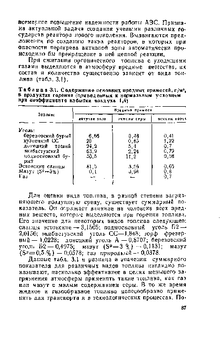 При сжигании органического топлива с уходящими газами выделяются в атмосферу вредные вещества, их состав и количество существенно зависят от вида топлива (табл. 3.1).