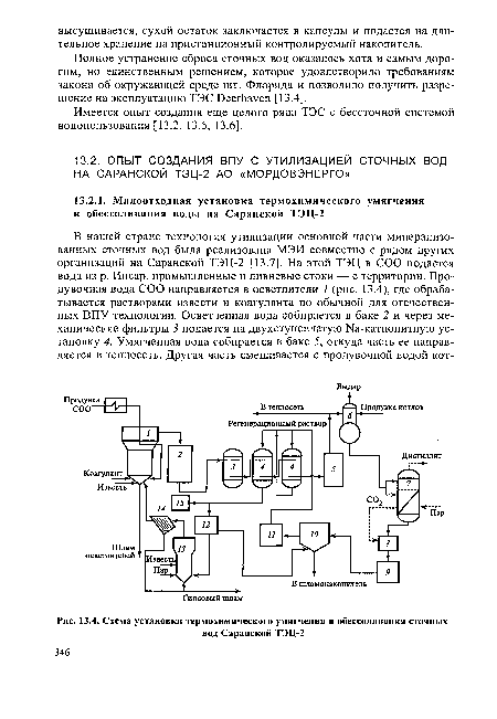 Схема установки термохимического умягчения и обессоливания сточных