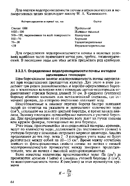 Для определения водопроницаемости почвы в полевых условиях наиболее часто применяют метод рам, трубок, лизиметрический. В последние годы для этих целей предложен ряд приборов.