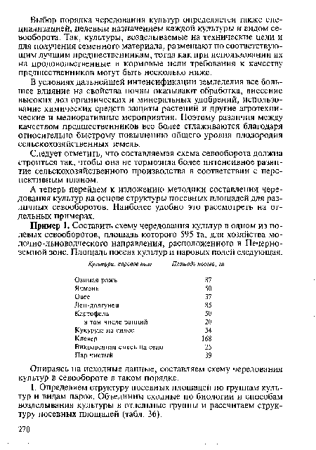 Следует отметить, что составляемая схема севооборота должна строиться так, чтобы она не тормозила более интенсивное развитие сельскохозяйственного производства в соответствии с перспективным планом.
