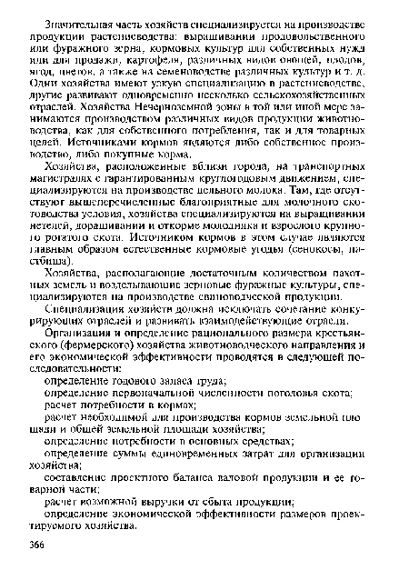 Специализация хозяйств должна исключать сочетание конкурирующих отраслей и развивать взаимодействующие отрасли.