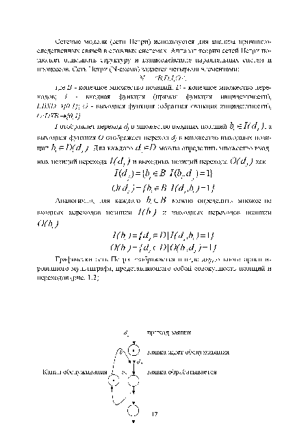 Графически сеть Петри изображается в виде двудольного ориентированного мультиграфа, представляющего собой совокупность позиций и переходов (рис. 1.2).