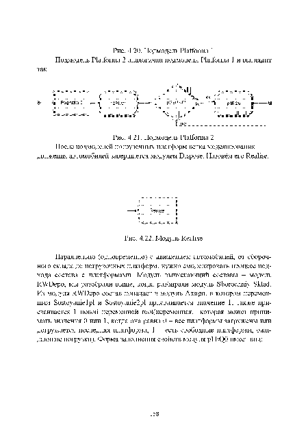 Подмодель Platforma 2 После подмоделей погрузочных платформ ветка моделирования движения автомобилей завершается модулем Dispose. Назовём его Realise.