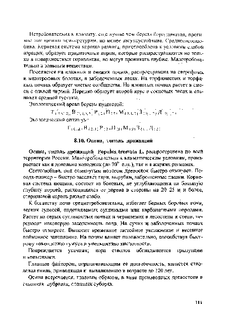 Осина, тополь дрожащий Popuius trémula L. распространена по всей территории России. Малотребовательна к климатическим условиям, произрастает как в довольно холодных (до 70° с.ш.), так и в жарких регионах.