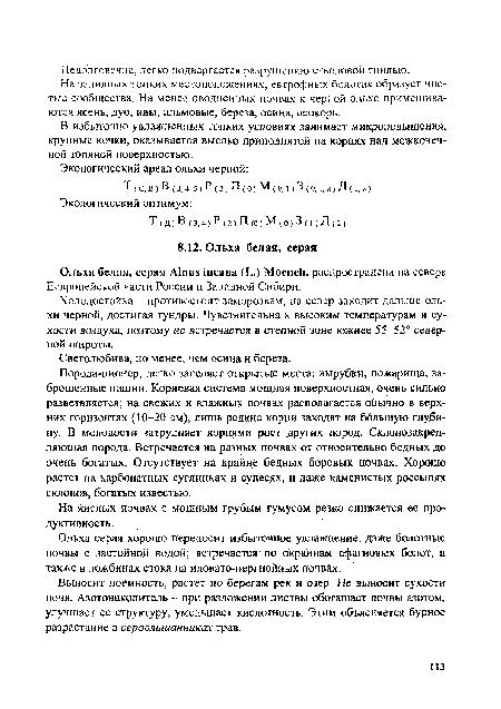 На заливных топких местоположениях, евтрофных болотах образует чистые сообщества. На менее оводненных почвах к черной ольхе примешиваются ясень, дуб, ивы, ильмовые, береза, осина, осокорь.