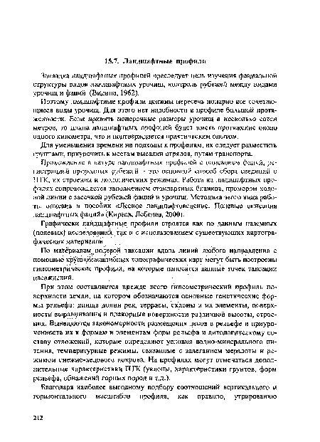 Графически ландшафтные профили строятся как по данным наземных (полевых) исследований, так и с использованием существующих картографических материалов.