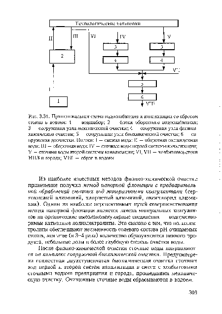 После физико-химической очистки сточные воды направляются на комплекс сооружений биохимической очистки. Предусмотрена совместная двухступенчатая биохимическая очистка сточных вод первой и второй систем канализации в смеси с хозбытовыми сточными водами предприятия и города, прошедшими механическую очистку. Очищенные сточные воды сбрасываются в водоем.