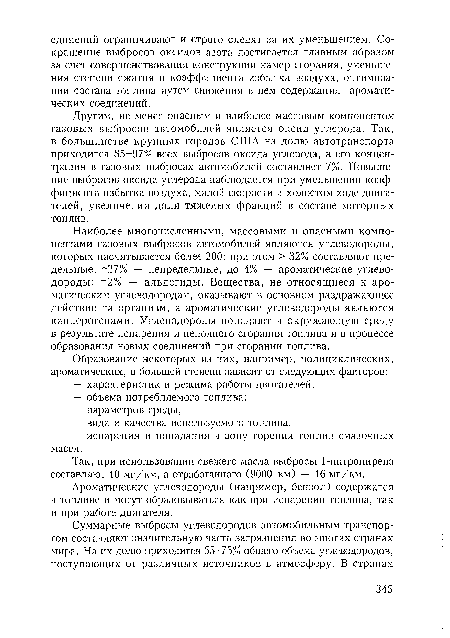 Так, при использовании свежего масла выбросы 1-нитропирена составляют 10 мг/км, а отработанного (9000 км) — 16 мг/км.