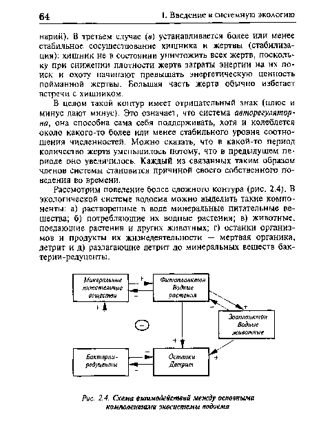 Схема взаимодействий между основными компонентами экосистемы водоема