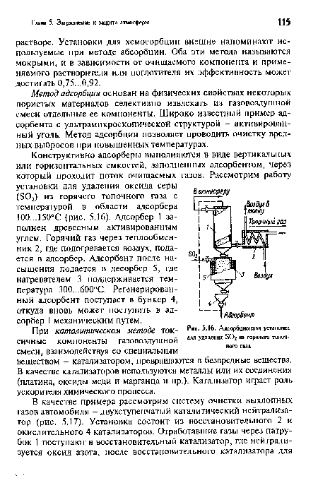 Адсорбционная установка для удаления из горячего топоч-