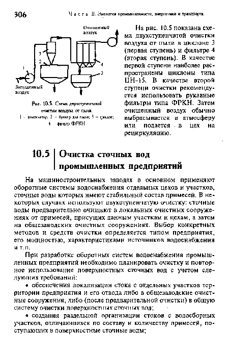 Схема двухступенчатой очистки воздуха от пыли