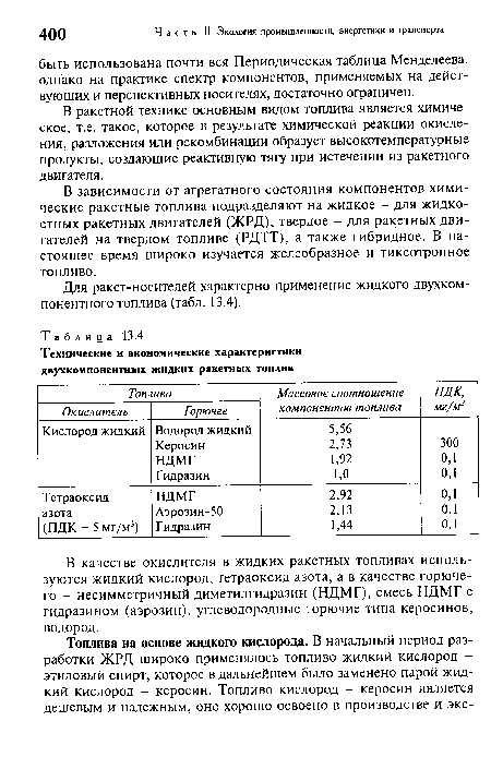 Для ракет-носителей характерно применение жидкого двухкомпонентного топлива (табл. 13.4).