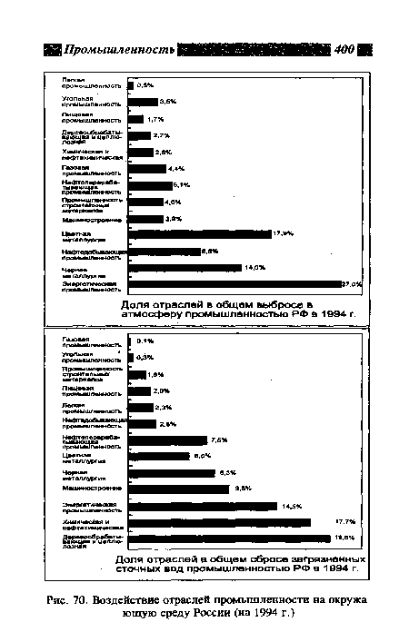 Воздействие отраслей промышленности на окружающую среду России (на 1994 г.)