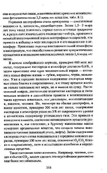 Такое состояние легко изменить. Например, человек, создав избыток С02, может сделать это неустойчивое равновесие еще более нестабильным.