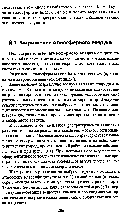 Загрязнение атмосферы может быть естественным (природным) и антропогенным (техногенным).