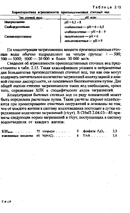 По концентрации загрязняющих веществ производственные сточные воды обычно подразделяют на четыре группы: 1 — 500; 500 — 5000; 5000 — 30 000 и более 30 000 мг/л.