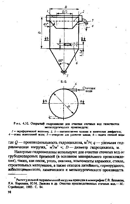 Расчет удельной гидравлической нагрузки приведен в монографии С.В. Яковлева, Я.А. Карелина, Ю.М. Ласкова и др. Очистка производственных сточных вод.— М.: Стройиздат, 1985. С. 84.
