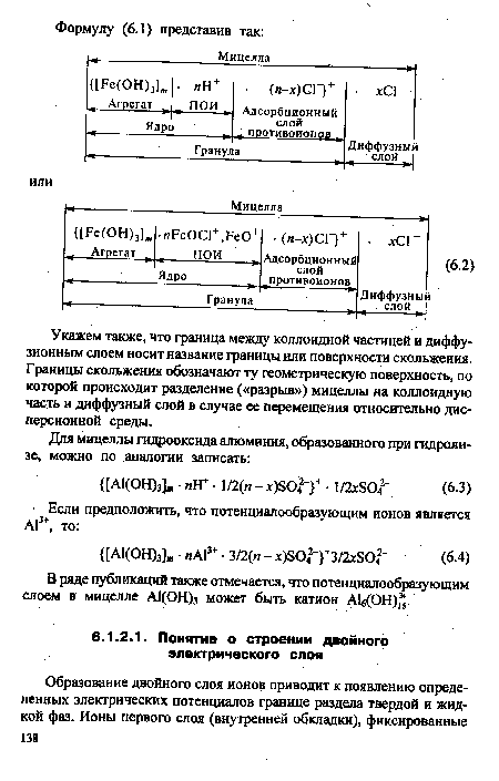 В ряде публикаций также отмечается, что потенциалообразующим слоем в мицелле А1(ОН)э может быть катион АЦ(ОН) .