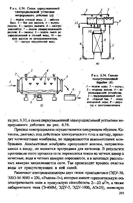 Процесс электродиализа осуществляется следующим образом. Катионы, двигаясь под действием электрического тока к катоду, проходят катионитовые мембраны, но задерживаются анионитовыми мембранами. Анионитовые мембраны пропускают анионы, направляющиеся к аноду, но являются преградами для катионов. В результате протекания этого процесса соли переносятся током из четных камер в нечетные, вода в четных камерах опресняется, а в нечетных рассольных камерах накапливаются соли. Так происходит процесс очистки воды от присутствующих в ней солей.