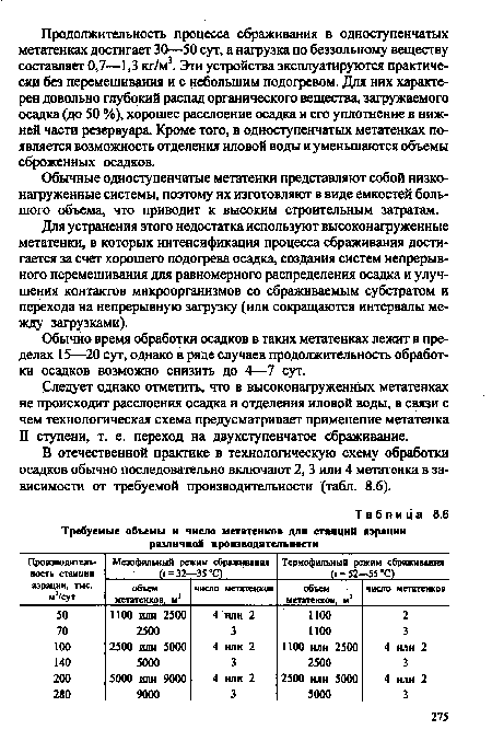 Обычно время обработки осадков в таких метатенках лежит в пределах 15—20 сут, однако в ряде случаев продолжительность обработки осадков возможно снизить до 4—7 сут.