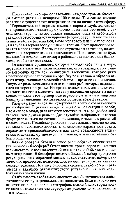 Подсчитано, что при образовании каждого грамма биомассы высшие растения испаряют 100 г воды. Тем самым высшие растения осуществляют испарение влаги из почвы в атмосферу.