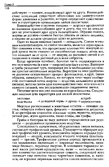 Один из видов пищевых связей — всеядность. Самым всеядным млекопитающим, не считая человека, является серая крыса. Нет сомнения в том, что процветание повсеместно живущей серой крысы тесно связано со способностью поедать почти все, что попадает на ее пути — от ящериц до восковых свечей и от насекомых и семян растений до всяких отбросов.