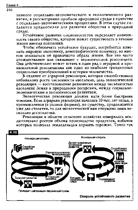 Экологическая революция должна идти более быстрыми темпами. Если аграрная революция началась 10 тыс. лет назад, а промышленная (в разных формах), по существу, продолжается уже два столетия, то для экологической нам отпущено лишь несколько десятилетий.