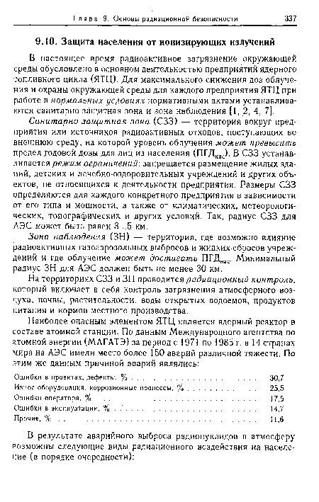 На территориях СЗЗ и ЗН проводится радиационный контроль, который включает в себя контроль загрязнения атмосферного воздуха, почвы, растительности, воды открытых водоемов, продуктов питания и кормов местного производства.