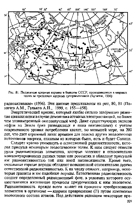 Подземные ядерные взрывы в бывшем СССР, проводившиеся в мирных целях за пределами ядерных суперполигонов (Булатов, 1996)