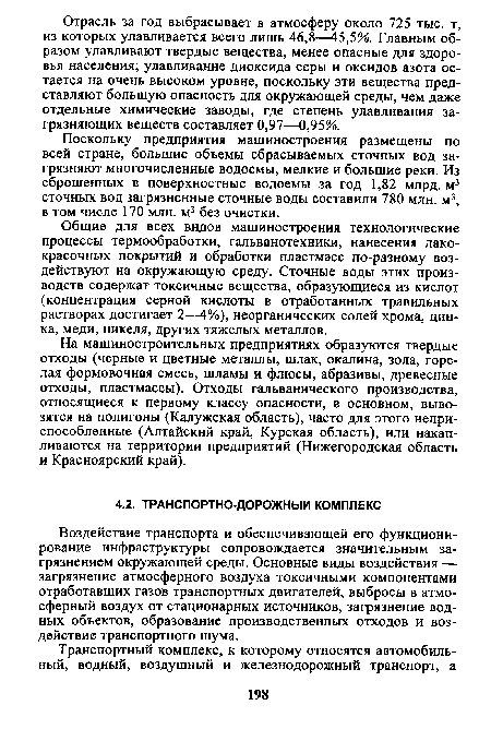 Воздействие транспорта и обеспечивающей его функционирование инфраструктуры сопровождается значительным загрязнением окружающей среды. Основные виды воздействия — загрязнение атмосферного воздуха токсичными компонентами отработавших газов транспортных двигателей, выбросы в атмосферный воздух от стационарных источников, загрязнение водных объектов, образование производственных отходов и воздействие транспортного шума.