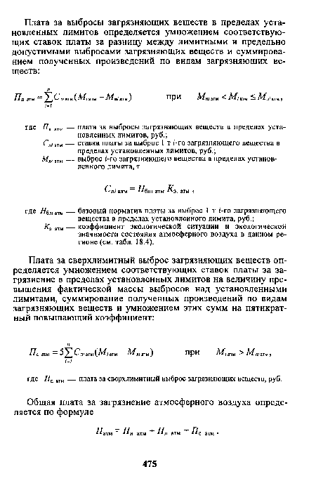 К3 атм — коэффициент экологической ситуации и экологической значимости состояния атмосферного воздуха в данном регионе (см. табл. 18.4).