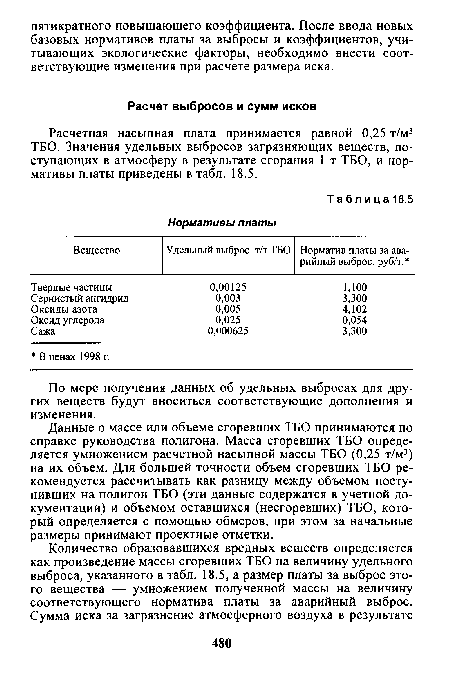 По мере получения данных об удельных выбросах для других веществ будут вноситься соответствующие дополнения и изменения.