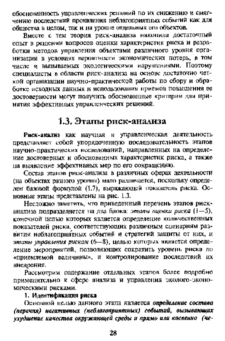 Состав этапов риск-анализа в различных сферах деятельности (на объектах разного уровня) мало различается, поскольку определен базовой формулой (1.7), выражающей показатель риска. Основные этапы представлены на рис. 1.3.