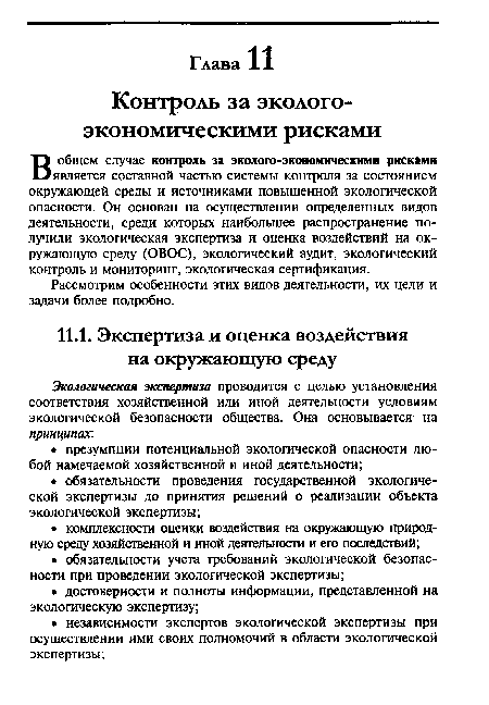 Экологическая экспертиза проводится с целью установления соответствия хозяйственной или иной деятельности условиям экологической безопасности общества. Она основывается на принципах.