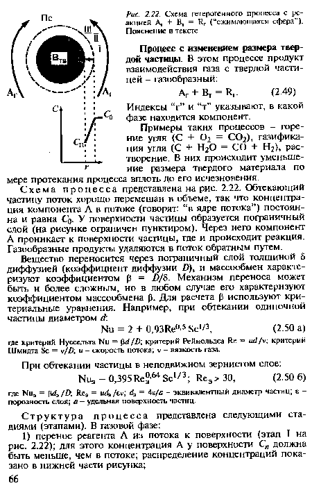 Примеры таких процессов - горение угля (С + С>2 = С02), газификация угля (С + Н20 = СО + Н2), растворение. В них происходит уменьшение размера твердого материала по мере протекания процесса вплоть до его исчезновения.