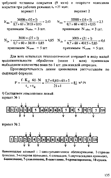 Для всех остальных технологических операций в виду малой продолжительности обработки (менее 1 мин) принимаем необходимое количество ванн по 1 шт. для каждой операции.