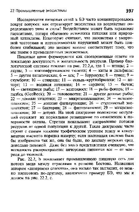 Исследования пищевых сетей в БЭ часто концентрировалось вокруг вопроса: как отреагирует экосистема на воздействие определенного типа и силы? Воздействием может быть заражение паразитами, потеря обычного источника питания или природный катаклизм. Некоторые считают, что экосистема с умеренной частотами и интенсивностью нарушений может быть наиболее стабильной; это мнение вполне соответствует тому, что мы знаем о промышленных экосистемах.