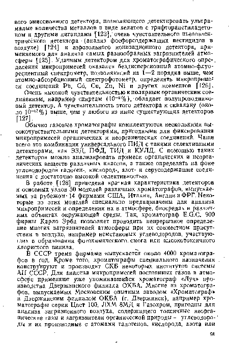 Очень высокой чувствительностью к полярным органическим соединениям, например спиртам (10 8%), обладает полупроводниковый детектор. А чувствительность этого детектора к сквалану (около 10 13%) выше, чем у любого из ныне существующих детекторов [127].
