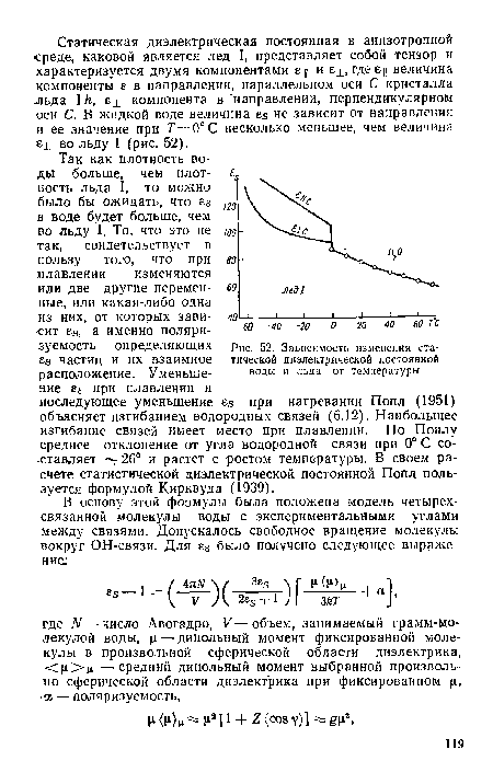 Зависимость изменения статической диэлектрической постоянной воды и льда от температуры