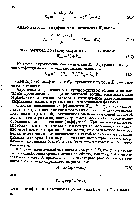 Акустическая проницаемость среды конечной толщины определяется процессами поглощения звуковой волны, многократными отражениями от границ раздела и последующей интерференцией (наложением разных звуковых волн с различными фазами).