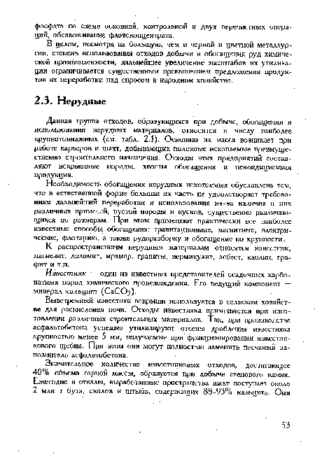 Выветренный известняк вскрыши используется в сельском хозяйстве для раскисления почв. Отходы известняка применяются при изготовлении различных строительных материалов. Так, при производстве асфальтобетона успешно утилизируют отсевы дробления известняка крупностью менее 5 мм, получаемые при фракционировании известнякового щебня. При этом они могут полностью заменить песчаный заполнитель асфальтобетона.