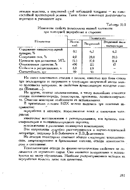 Из смеси пластиковых отходов с песком, известью или боем стекла при последующем ее нагревании и грануляции полученной массы можно произвести материалы, по свойствам превосходящие исходные отходы (Влияние...).