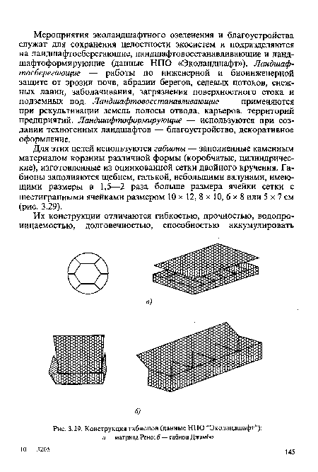 Конструкция габионов (данные НПО “Эколандшафт”)