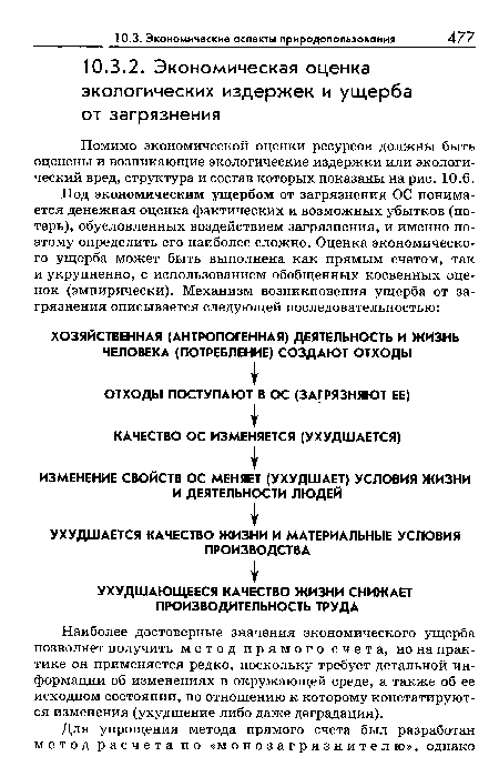 Наиболее достоверные значения экономического ущерба позволяет получить метод прямого счета, но на практике он применяется редко, поскольку требует детальной информации об изменениях в окружающей среде, а также об ее исходном состоянии, по отношению к которому констатируются изменения (ухудшение либо даже деградация).