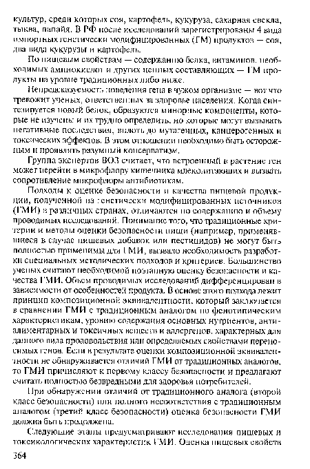 Группа экспертов ВОЗ считает, что встроенный в растение ген может перейти в микрофлору кишечника млекопитающих и вызвать сопротивление микрофлоры антибиотикам.