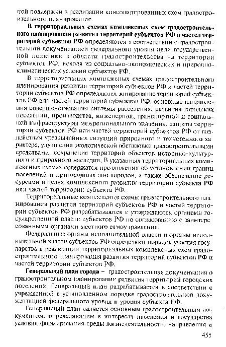 Федеральные органы исполнительной власти и органы исполнительной власти субъектов РФ определяют порядок участия государства в реализации территориальных комплексных схем градостроительного планирования развития территорий субъектов РФ и частей территорий субъектов РФ.