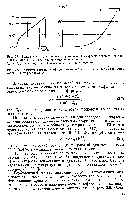 Зависимость коэффициента уменьшения скорости всплывания частиц нефтепродуктов а от наличия взвешенных веществ.