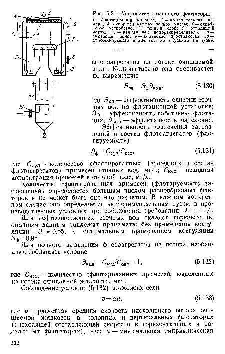 Для нефтесодсржащих сточных вод складов горючего по опытным данным надлежит принимать: без применения коагуляции Зф=0,65; с оптимальным применением коагуляции •Эф = 0,95.